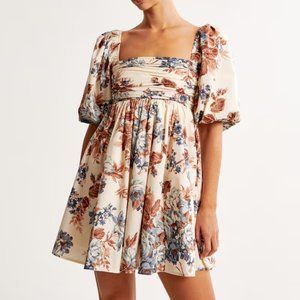 Abercrombie Emerson Poplin Puff Sleeve Mini Dress Cream Floral